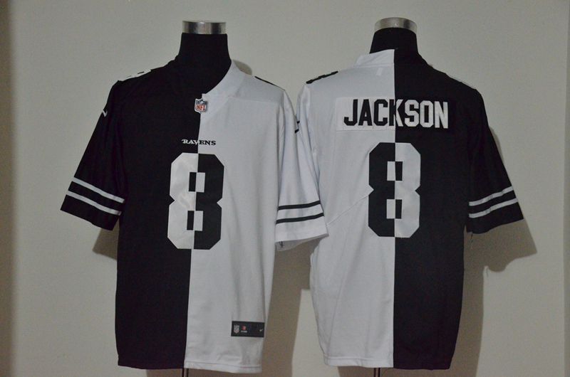 Men Baltimore Ravens #8 Jackson Black white Half version 2020 Nike NFL Jerseys->baltimore ravens->NFL Jersey